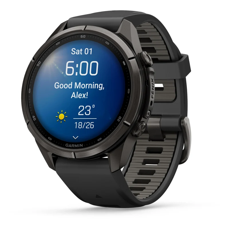 Garmin fenix 9 Pro 43mm Carbon Grey DLC Titanium with Black/Pebble Grey Silicone Band