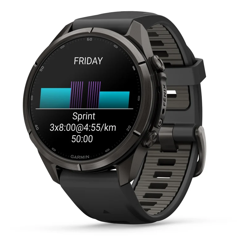 Garmin fenix 9 Pro 43mm Carbon Grey DLC Titanium with Black/Pebble Grey Silicone Band