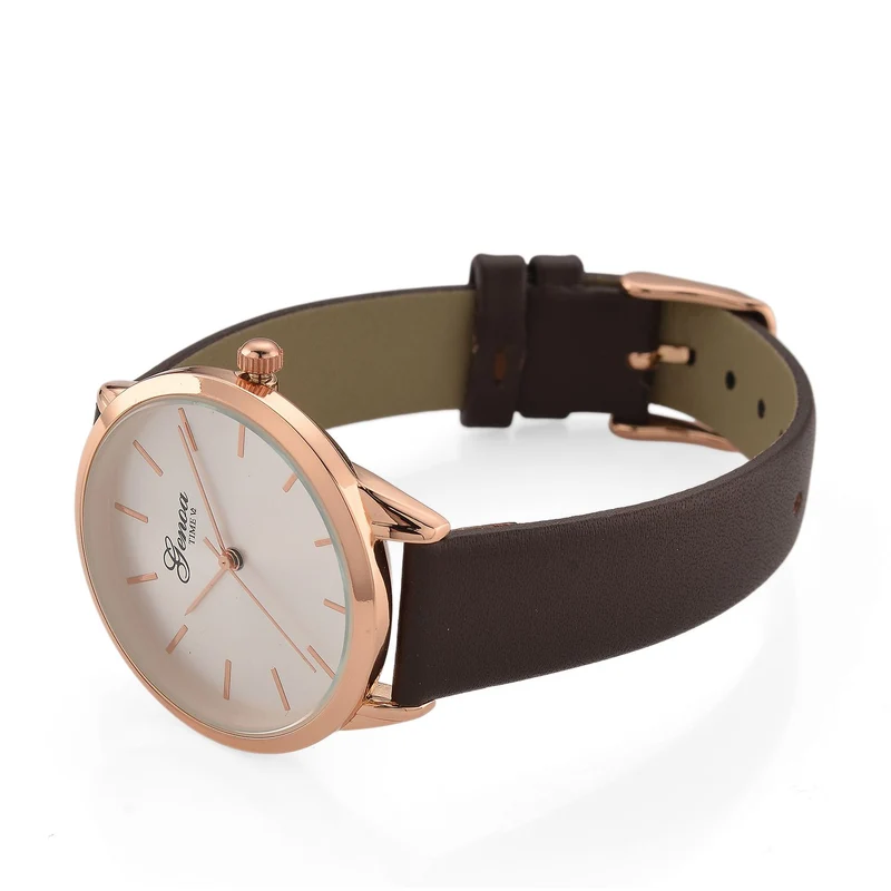 GENOA TIME - Armbanduhr Legierung, goldfarben, rotes Lederarmband, Zifferblatt Gold-Sunshine, 3 ATM wasserdicht