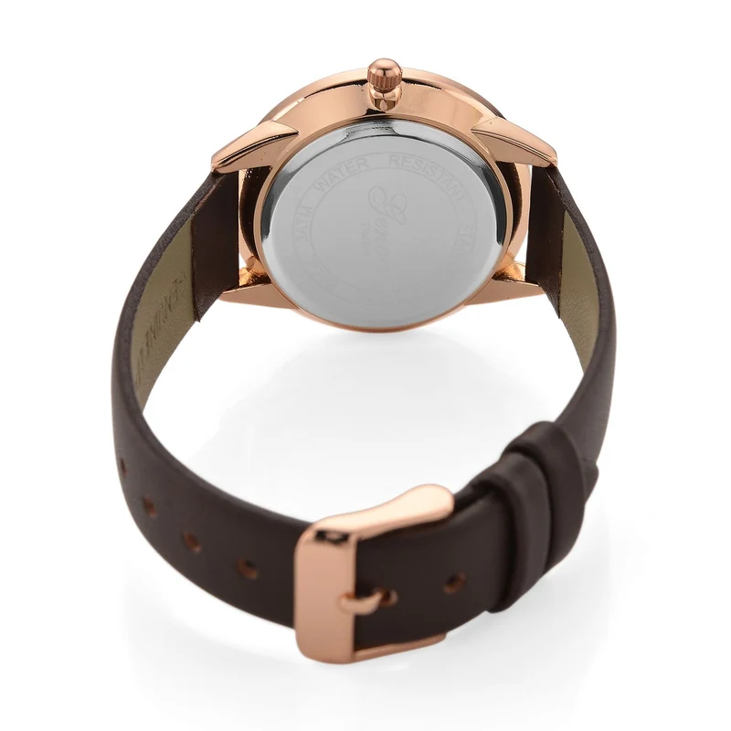 GENOA TIME - Armbanduhr Legierung, goldfarben, rotes Lederarmband, Zifferblatt Gold-Sunshine, 3 ATM wasserdicht