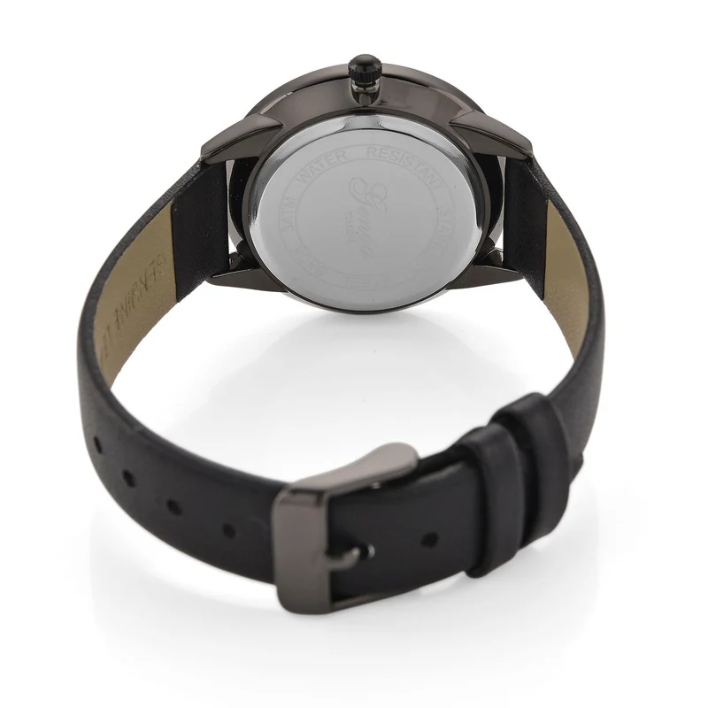 GENOA TIME - Armbanduhr Legierung, goldfarben, rotes Lederarmband, Zifferblatt Gold-Sunshine, 3 ATM wasserdicht