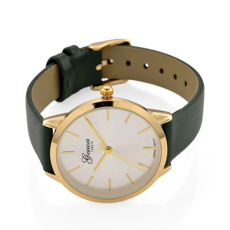 GENOA TIME - Armbanduhr Legierung, goldfarben, rotes Lederarmband, Zifferblatt Gold-Sunshine, 3 ATM wasserdicht