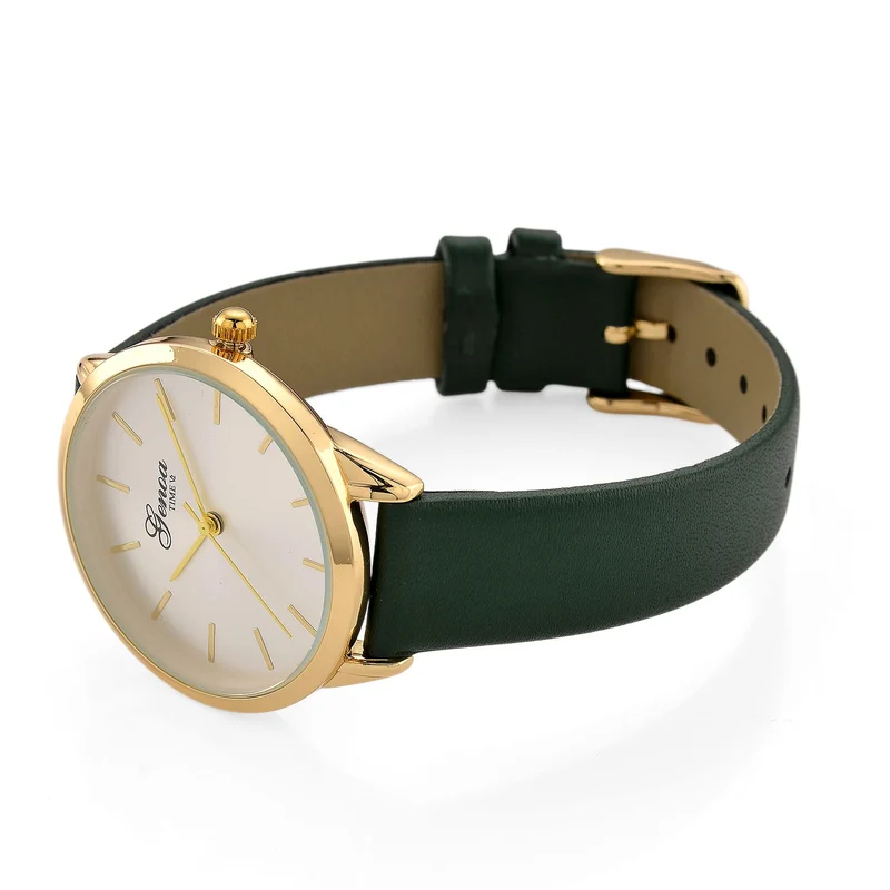 GENOA TIME - Armbanduhr Legierung, goldfarben, rotes Lederarmband, Zifferblatt Gold-Sunshine, 3 ATM wasserdicht