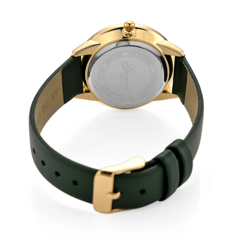 GENOA TIME - Armbanduhr Legierung, goldfarben, rotes Lederarmband, Zifferblatt Gold-Sunshine, 3 ATM wasserdicht