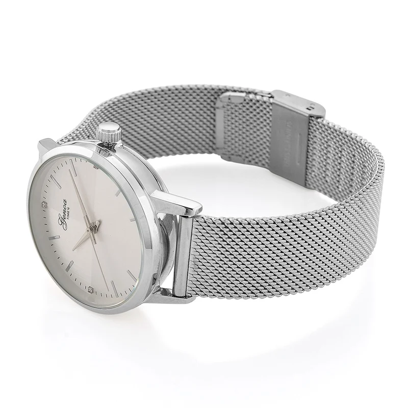 GENOA TIME - V2 Automatik Armbanduhr, Gehäuse 316 Edelstahl Sonnenschein Zifferblatt mit weißem Diamant Edelstahl Mesharmband, bicolor
