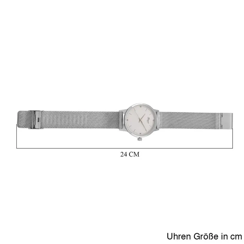GENOA TIME - V2 Automatik Armbanduhr, Gehäuse 316 Edelstahl Sonnenschein Zifferblatt mit weißem Diamant Edelstahl Mesharmband, bicolor