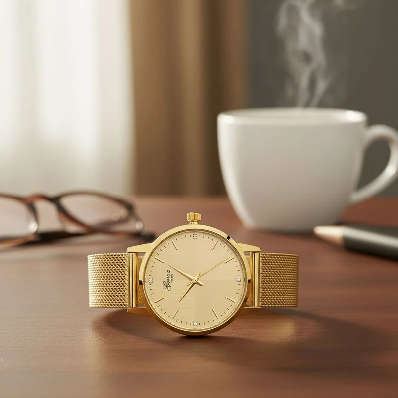 GENOA TIME - V2 Automatik Armbanduhr, Gehäuse 316 Edelstahl Sonnenschein Zifferblatt mit weißem Diamant Edelstahl Mesharmband, bicolor