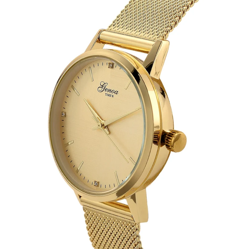 GENOA TIME - V2 Automatik Armbanduhr, Gehäuse 316 Edelstahl Sonnenschein Zifferblatt mit weißem Diamant Edelstahl Mesharmband, bicolor