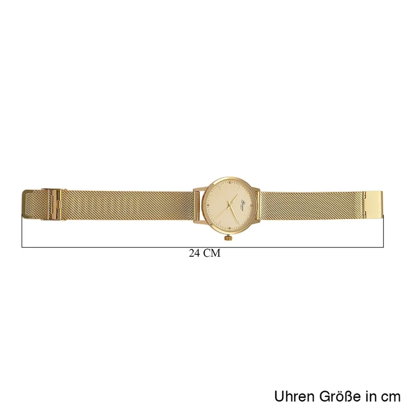 GENOA TIME - V2 Automatik Armbanduhr, Gehäuse 316 Edelstahl Sonnenschein Zifferblatt mit weißem Diamant Edelstahl Mesharmband, bicolor