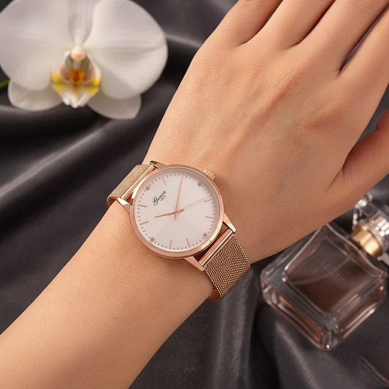 GENOA TIME - V2 Automatik Armbanduhr, Gehäuse 316 Edelstahl Sonnenschein Zifferblatt mit weißem Diamant Edelstahl Mesharmband, bicolor