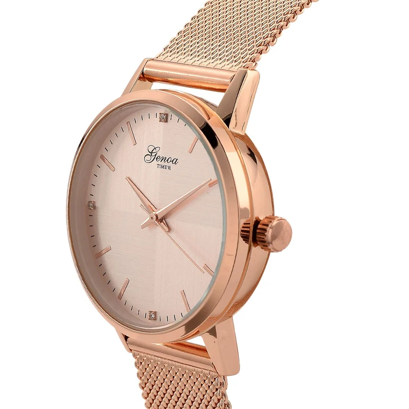GENOA TIME - V2 Automatik Armbanduhr, Gehäuse 316 Edelstahl Sonnenschein Zifferblatt mit weißem Diamant Edelstahl Mesharmband, bicolor