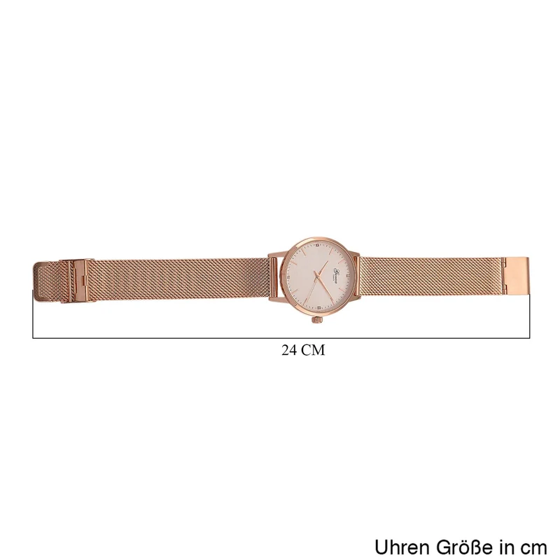 GENOA TIME - V2 Automatik Armbanduhr, Gehäuse 316 Edelstahl Sonnenschein Zifferblatt mit weißem Diamant Edelstahl Mesharmband, bicolor