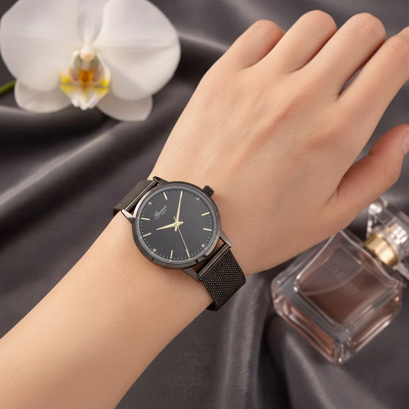GENOA TIME - V2 Automatik Armbanduhr, Gehäuse 316 Edelstahl Sonnenschein Zifferblatt mit weißem Diamant Edelstahl Mesharmband, bicolor