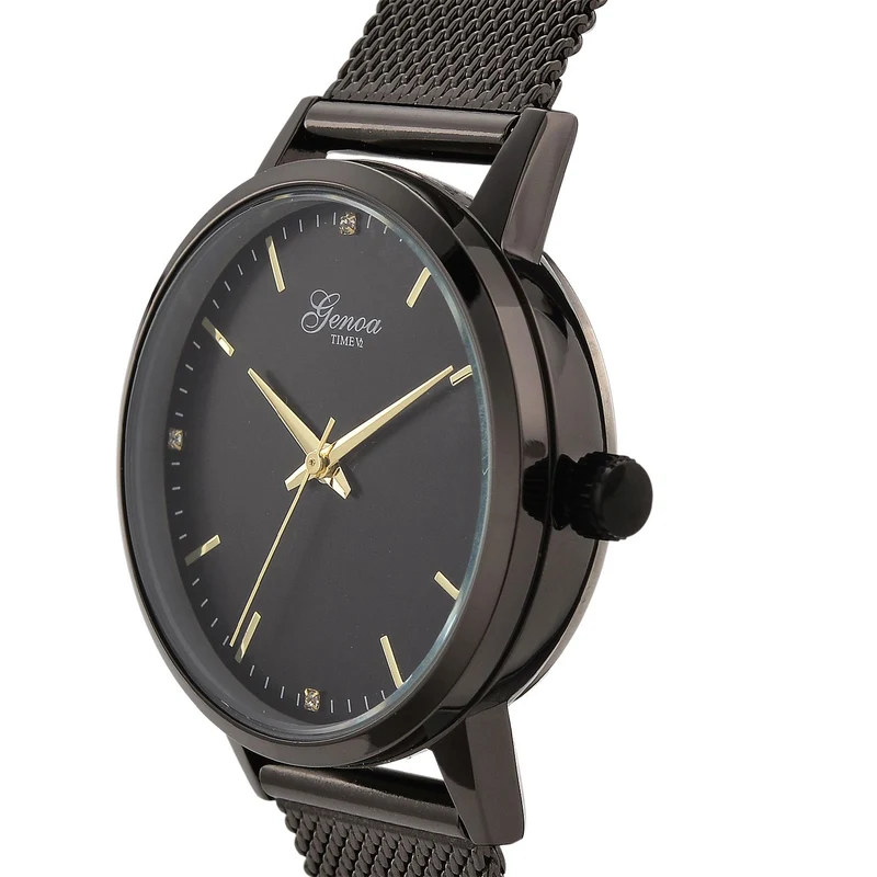 GENOA TIME - V2 Automatik Armbanduhr, Gehäuse 316 Edelstahl Sonnenschein Zifferblatt mit weißem Diamant Edelstahl Mesharmband, bicolor