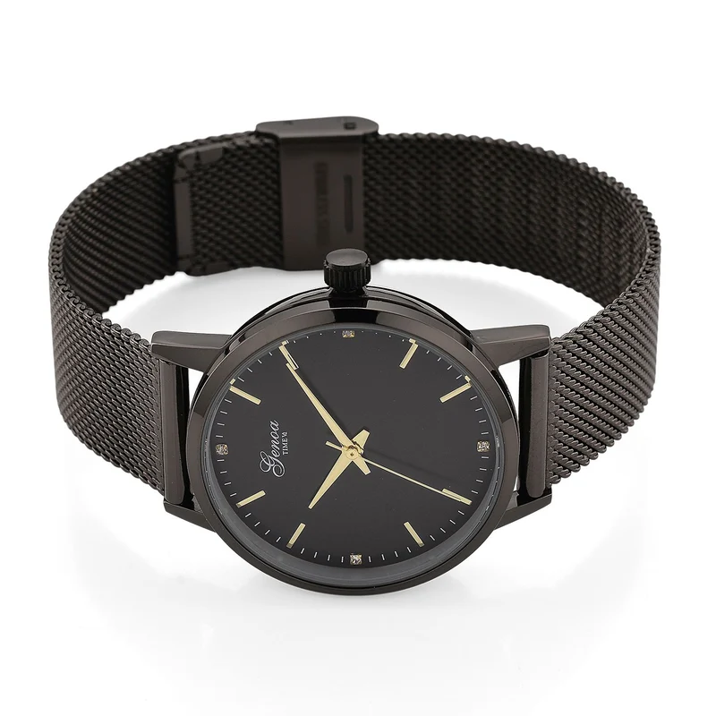 GENOA TIME - V2 Automatik Armbanduhr, Gehäuse 316 Edelstahl Sonnenschein Zifferblatt mit weißem Diamant Edelstahl Mesharmband, bicolor