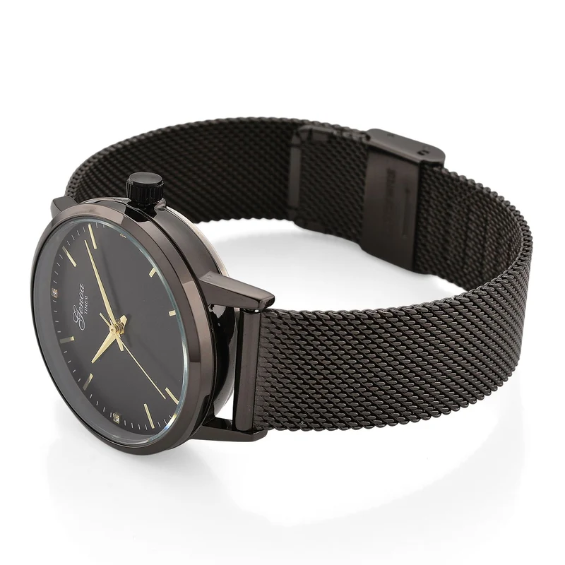GENOA TIME - V2 Automatik Armbanduhr, Gehäuse 316 Edelstahl Sonnenschein Zifferblatt mit weißem Diamant Edelstahl Mesharmband, bicolor