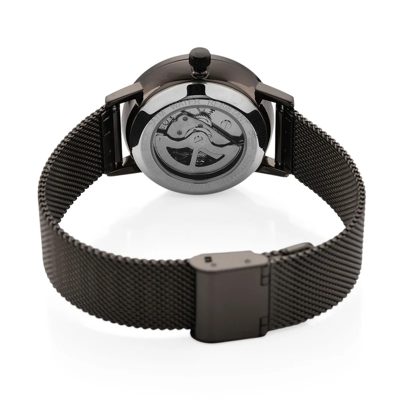 GENOA TIME - V2 Automatik Armbanduhr, Gehäuse 316 Edelstahl Sonnenschein Zifferblatt mit weißem Diamant Edelstahl Mesharmband, bicolor