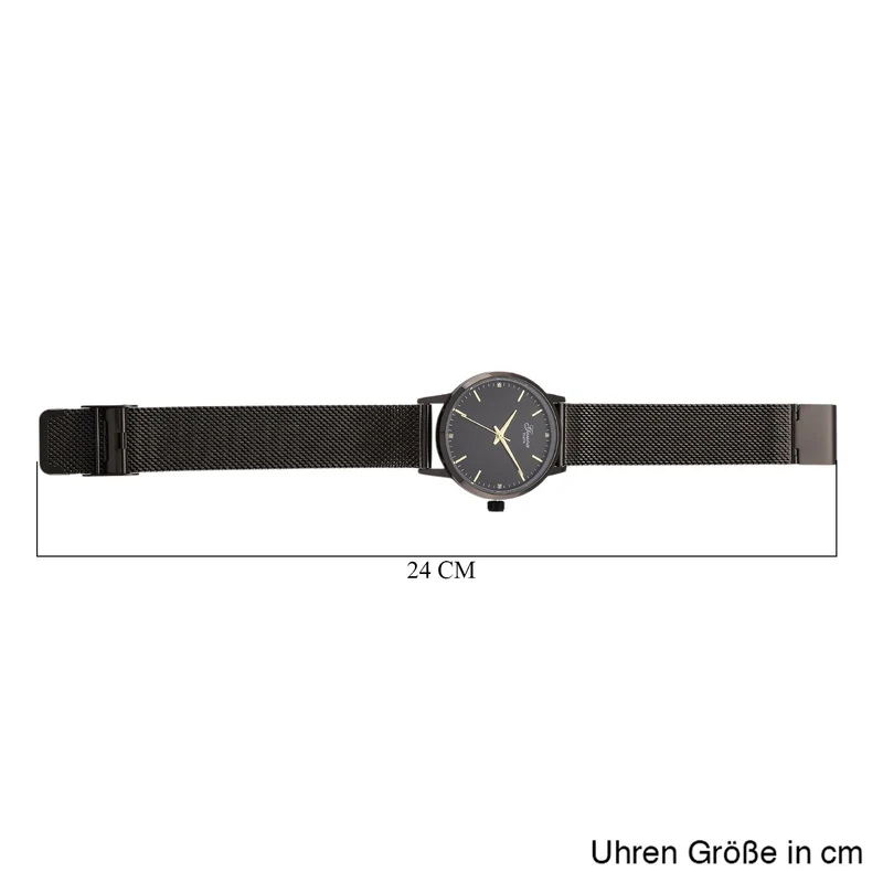 GENOA TIME - V2 Automatik Armbanduhr, Gehäuse 316 Edelstahl Sonnenschein Zifferblatt mit weißem Diamant Edelstahl Mesharmband, bicolor