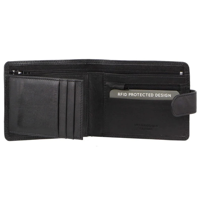 Milleni Men's Leather Tab Cash/Card RFID Protected Wallet 11xcm Black