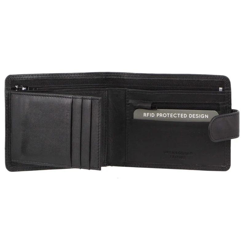 Milleni Men's Leather Tab Cash/Card RFID Protected Wallet 11xcm Black