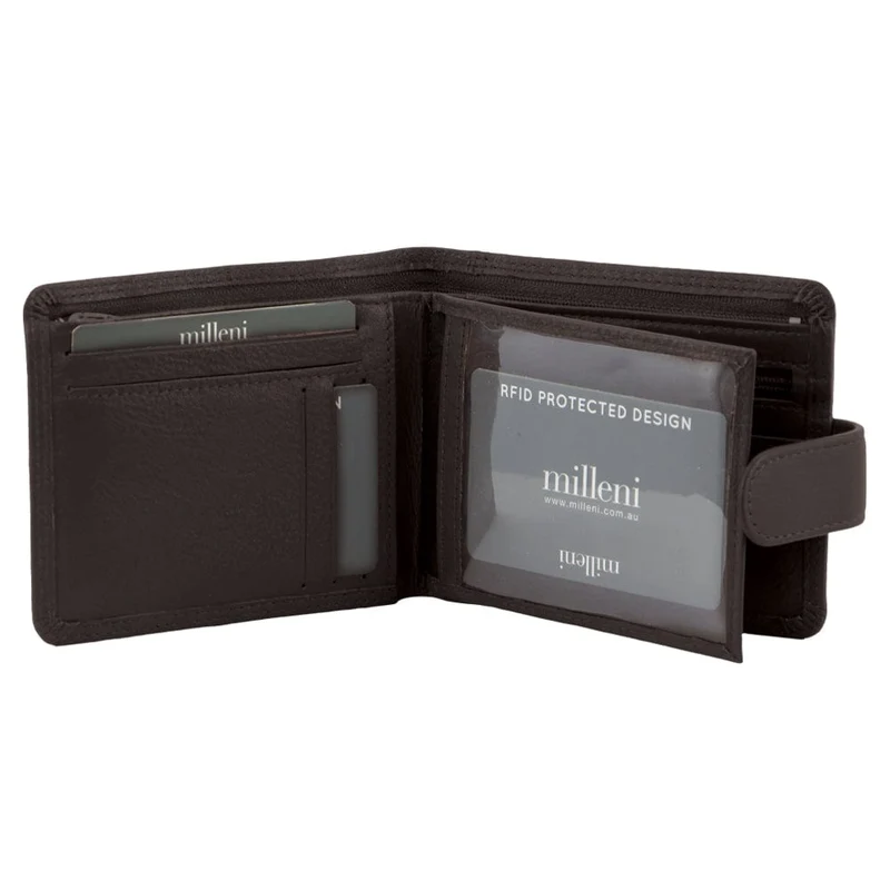 Milleni Men's Leather Tab Cash/Card RFID Protected Wallet 12cm Brown