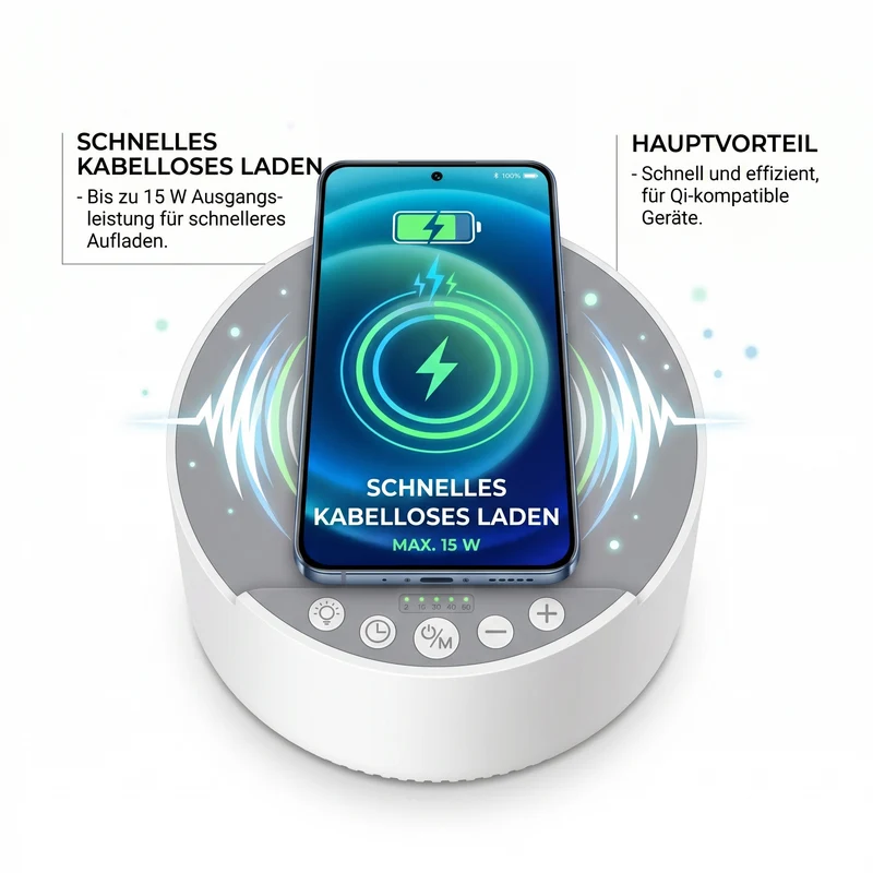 LIVMORE 5-in-1 Soundlight Lautsprecher mit Wireless Charger und RGB Licht, Schwarz