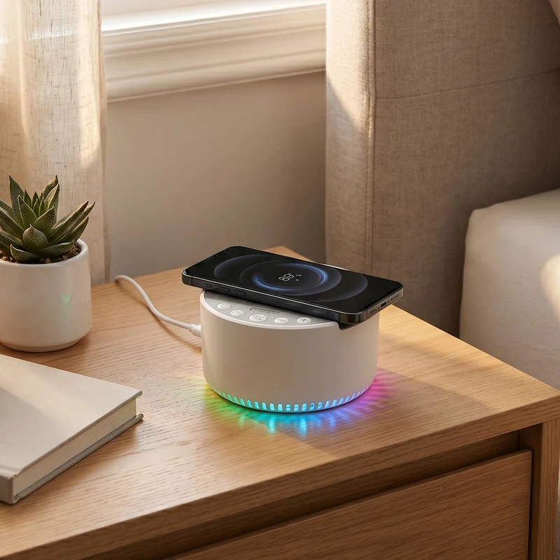 LIVMORE 5-in-1 Soundlight Lautsprecher mit Wireless Charger und RGB Licht, Schwarz