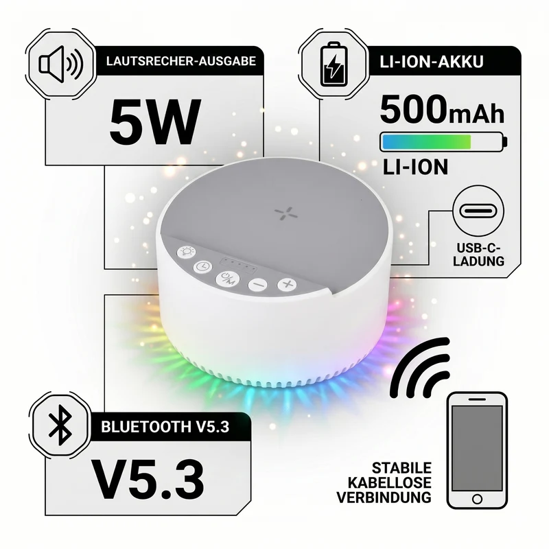 LIVMORE 5-in-1 Soundlight Lautsprecher mit Wireless Charger und RGB Licht, Schwarz
