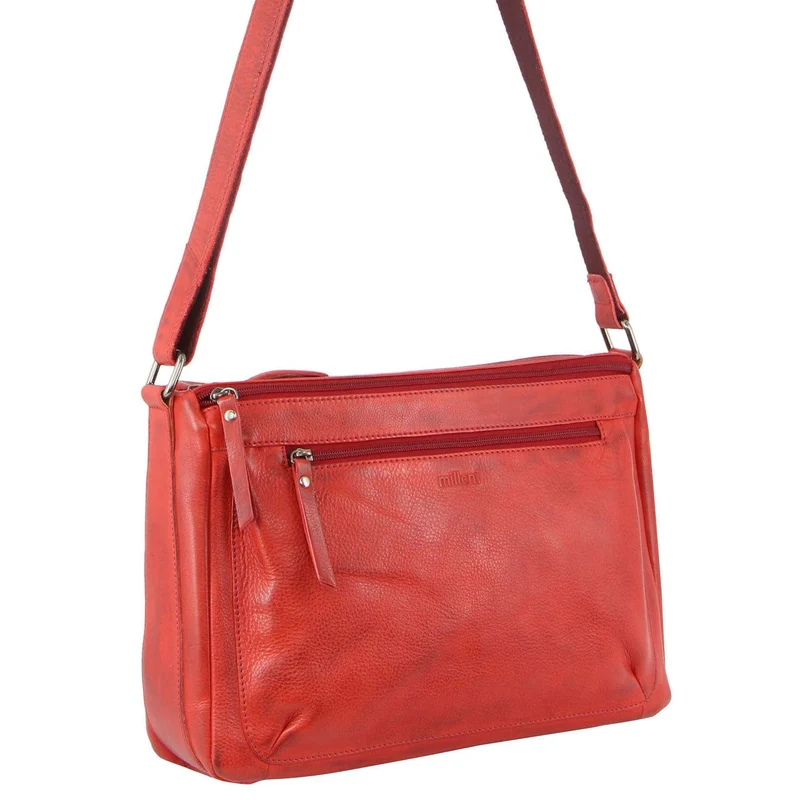 Milleni Women's Nappa Leather Shoulder Crossbody Bag 35x22cm Red