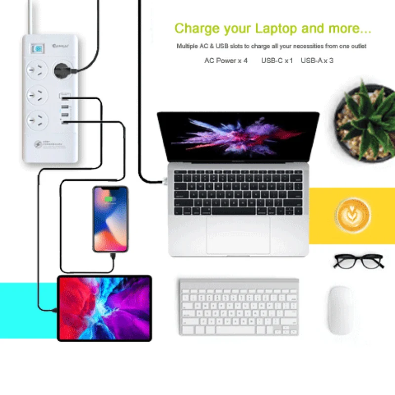 Sansai 4 Outlet Usb A And Usb C Powerboard With 20w Usb C Pd