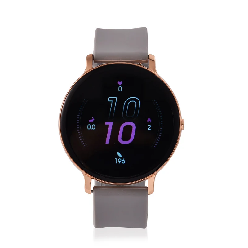 STRADA Hiwatch Plus Elegante Smartwatch - Roségold mit Grauem Silikonarmband, umfassende Gesundheits- und Sportfunktionen, Bluetooth 5.0