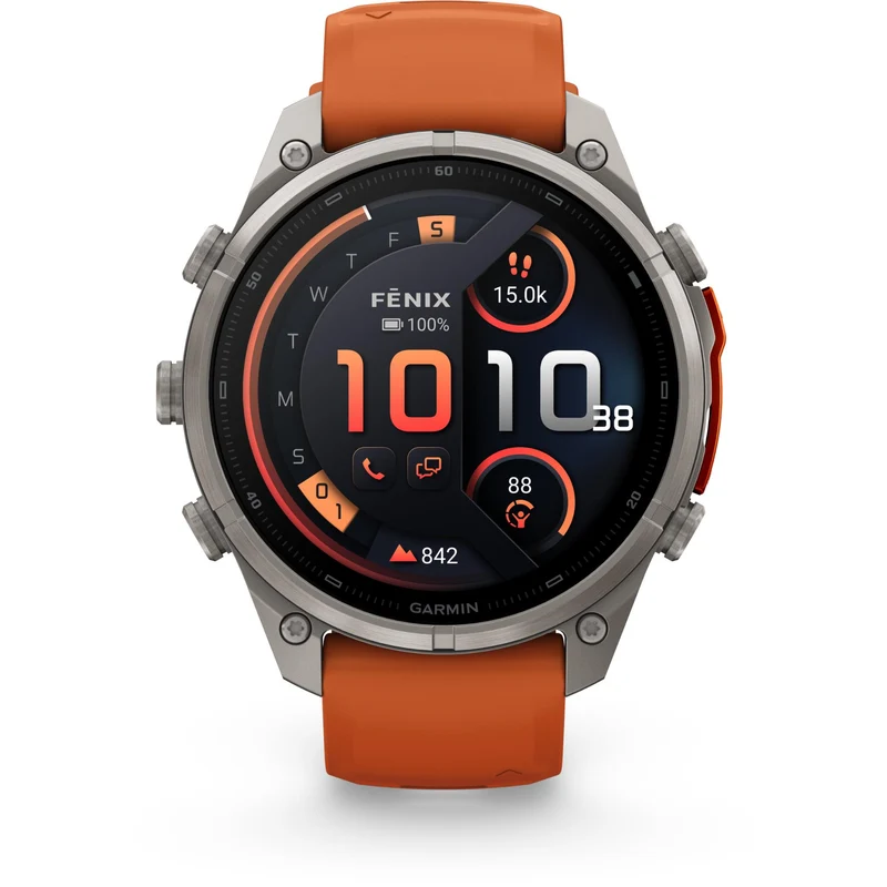 Garmin fenix 9 Pro InReach 47mm Titanium with Autumn Orange/Spark Orange Silicone Band