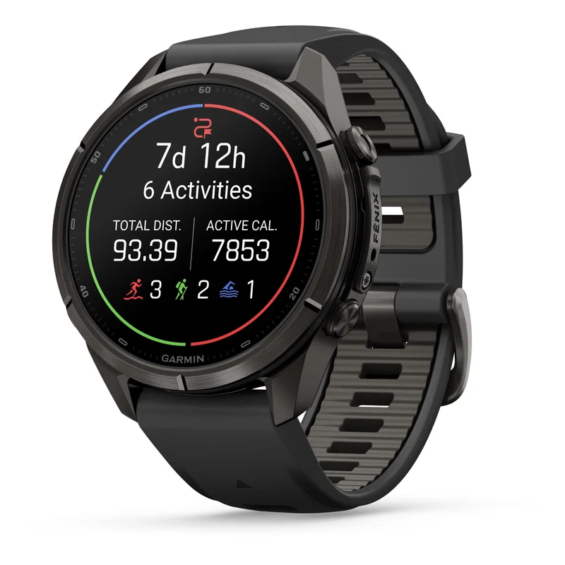 Garmin fenix 9 Pro InReach 43mm Carbon Grey DLC with Black/Pebble Grey Silicone Band
