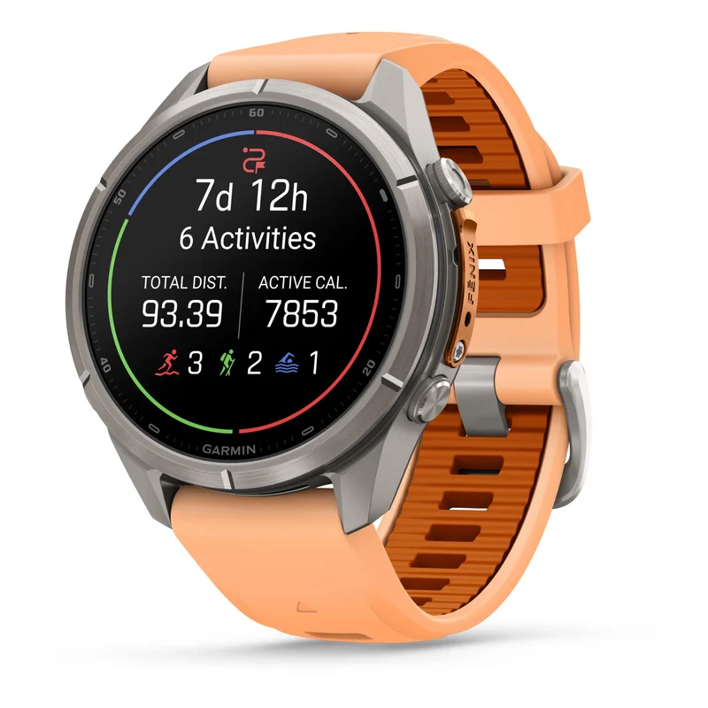 Garmin fenix 9 Pro InReach 43mm Titanium with Shell Pink/Autumn Orange Silicone Band