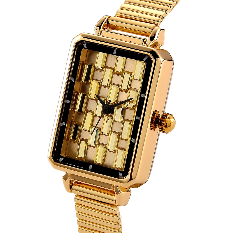 GENOA Uhr mit goldgelbem Zirkonia, japanisches Uhrwerk, 316L Edelstahl, 19 cm, goldfarben, 2.00 ct