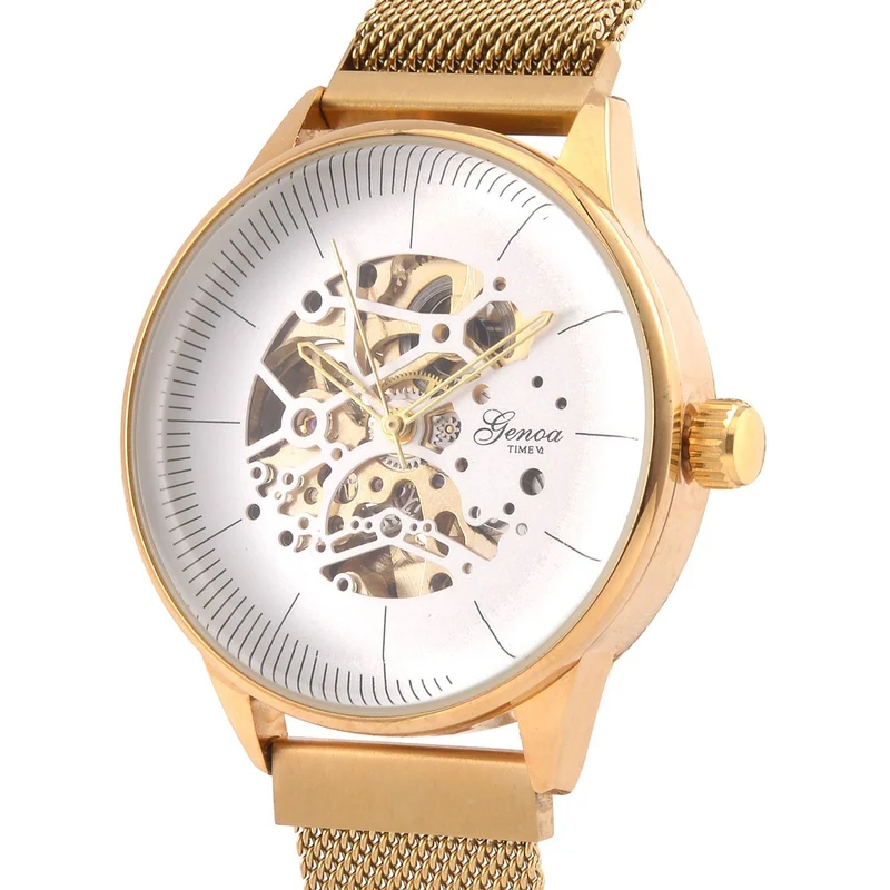 GENOA Automatik Mechanische Uhr mit Schwarzem Sonnenschein-Hohlzifferblatt und Modernem Minimalistischem Runddesign