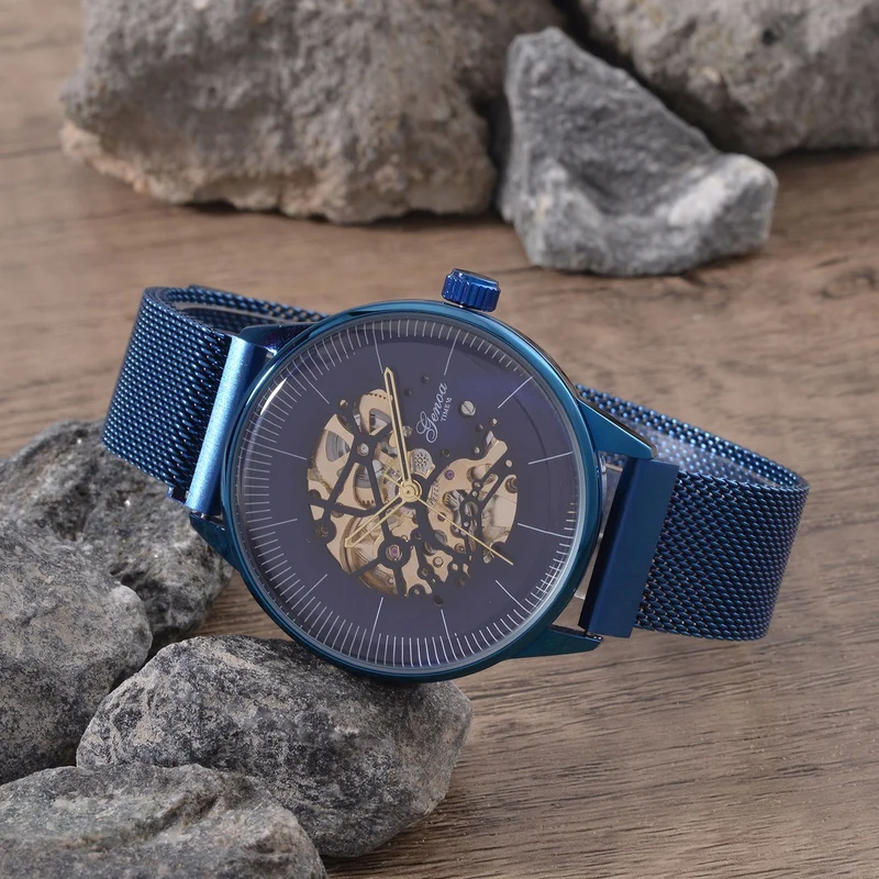 GENOA Automatik Mechanische Uhr mit Schwarzem Sonnenschein-Hohlzifferblatt und Modernem Minimalistischem Runddesign