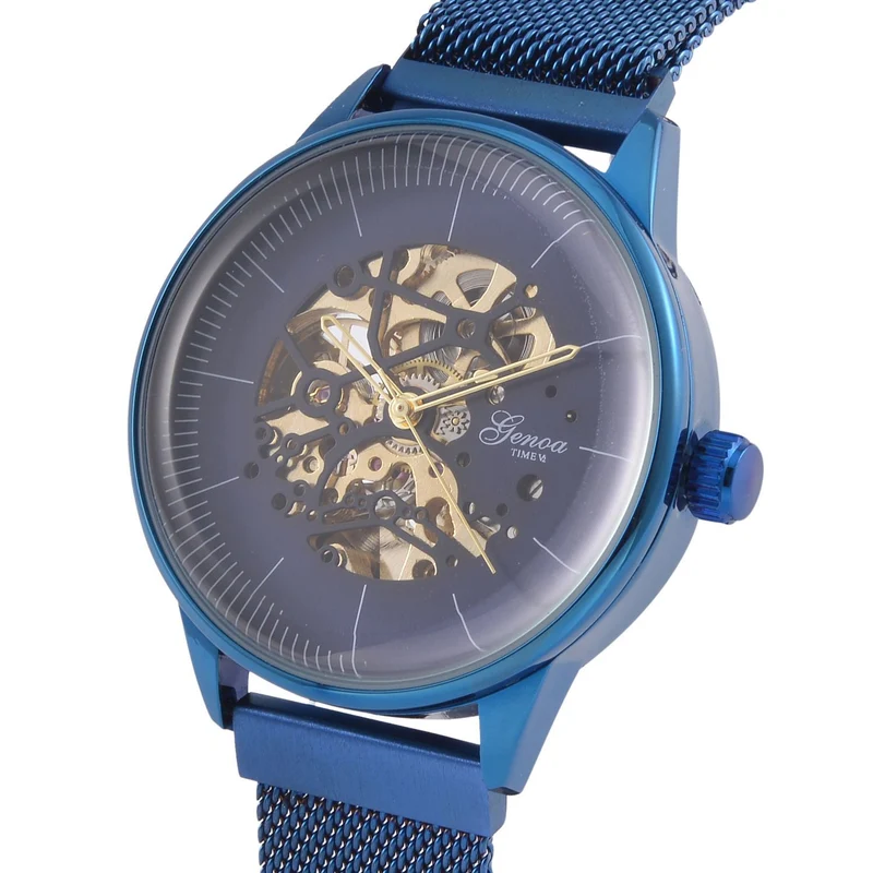 GENOA Automatik Mechanische Uhr mit Schwarzem Sonnenschein-Hohlzifferblatt und Modernem Minimalistischem Runddesign