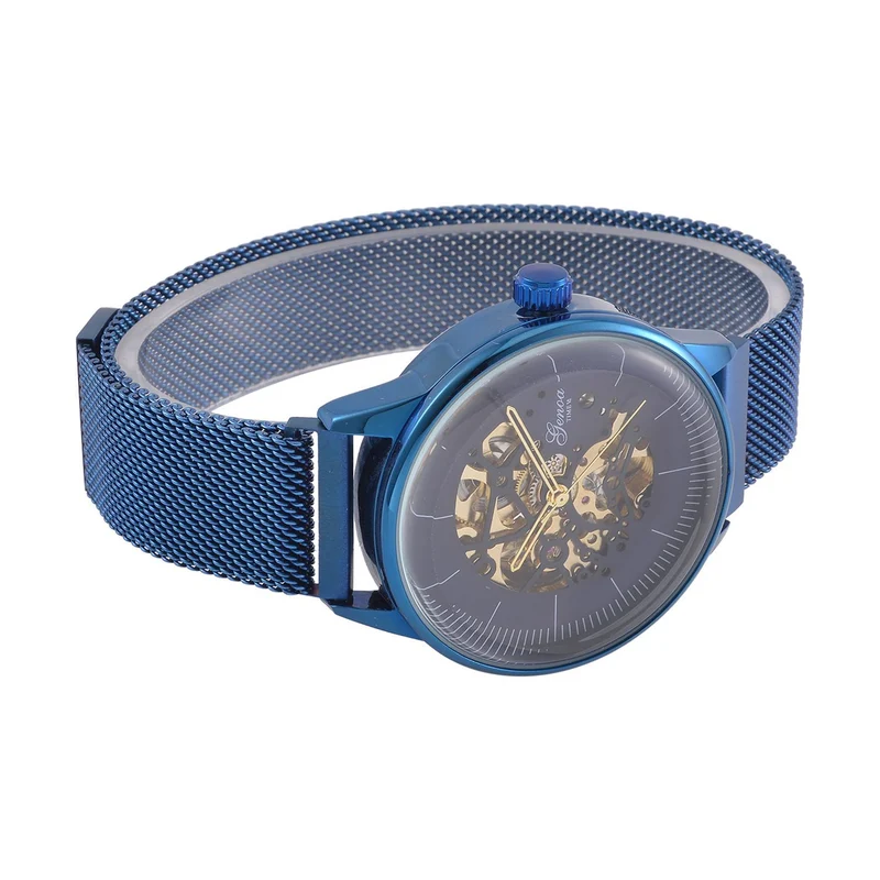 GENOA Automatik Mechanische Uhr mit Schwarzem Sonnenschein-Hohlzifferblatt und Modernem Minimalistischem Runddesign