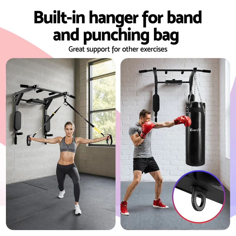 Everfit Pull Up Bar Dip Station Multi Gym 150kg Home Power Station (Black/Red)