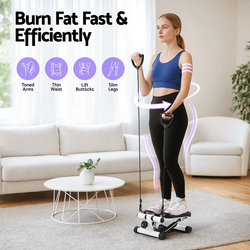 Everfit Mini Stepper with Resistance Rope Aerobic for Exercise Compact Home Workout (White)