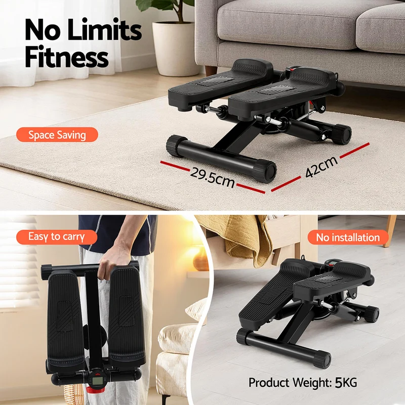Everfit Mini Stepper with Resistance Rope Aerobic for Exercise Compact Home Workout (Black)