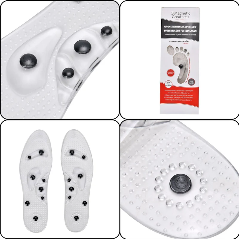 Magnetische Silikon Einlegesohlen, Akupressur-Therapie, Größe 45 bis 49, Transparent