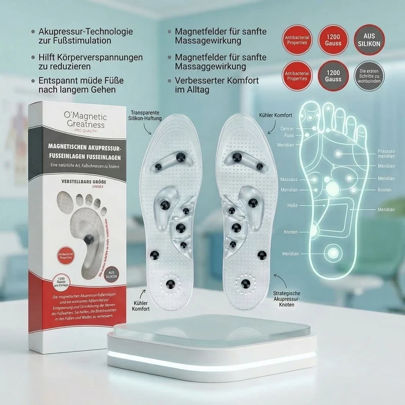 Magnetische Silikon Einlegesohlen, Akupressur-Therapie, Größe 45 bis 49, Transparent