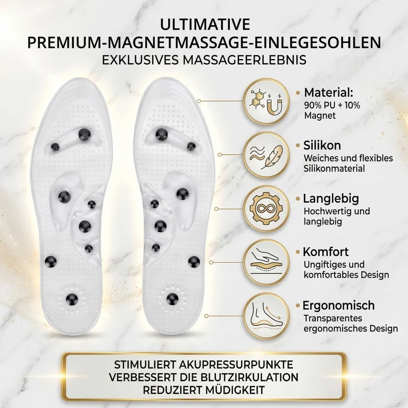 Magnetische Silikon Einlegesohlen, Akupressur-Therapie, Größe 45 bis 49, Transparent