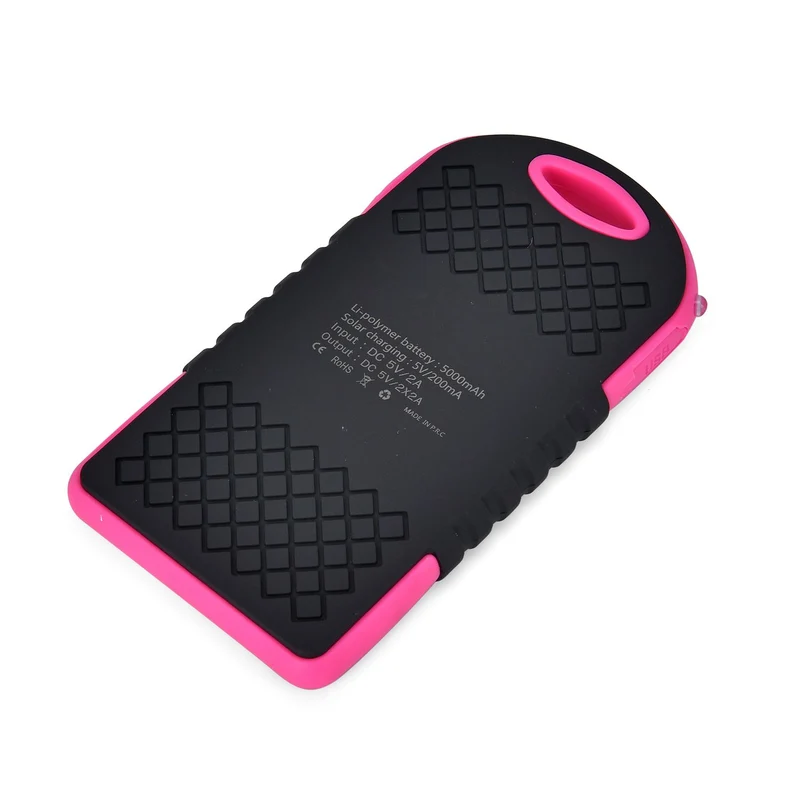 Multifunktionale Solar-Powerbank mit LED-Taschenlampe und Leistungsanzeige, 5000 Mah, USB- und Micro-USB-Anschluss, Schwarz