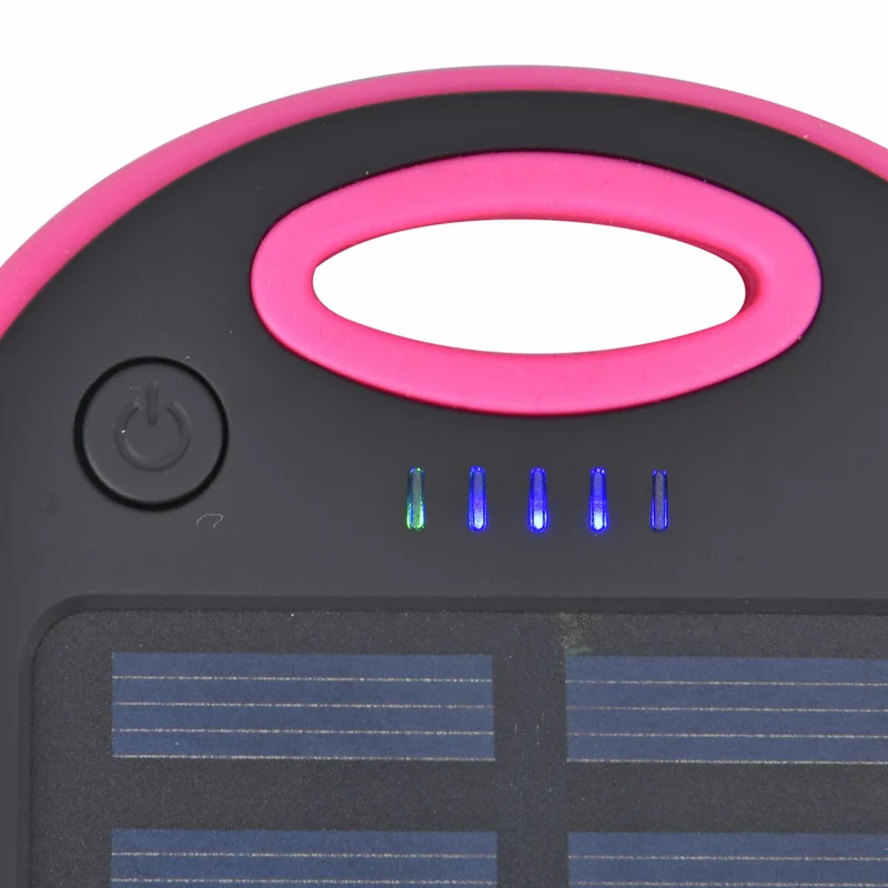 Multifunktionale Solar-Powerbank mit LED-Taschenlampe und Leistungsanzeige, 5000 Mah, USB- und Micro-USB-Anschluss, Schwarz