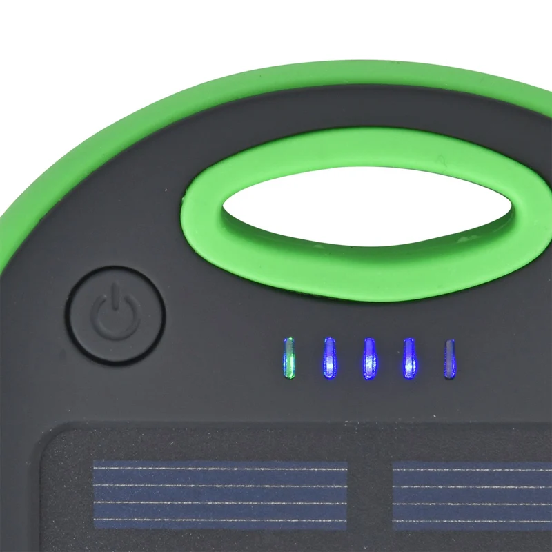 Multifunktionale Solar-Powerbank mit LED-Taschenlampe und Leistungsanzeige, 5000 Mah, USB- und Micro-USB-Anschluss, Schwarz