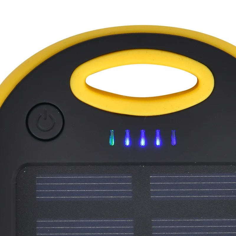 Multifunktionale Solar-Powerbank mit LED-Taschenlampe und Leistungsanzeige, 5000 Mah, USB- und Micro-USB-Anschluss, Schwarz