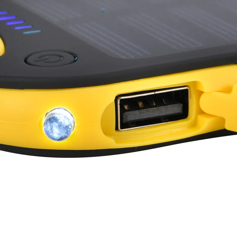 Multifunktionale Solar-Powerbank mit LED-Taschenlampe und Leistungsanzeige, 5000 Mah, USB- und Micro-USB-Anschluss, Schwarz